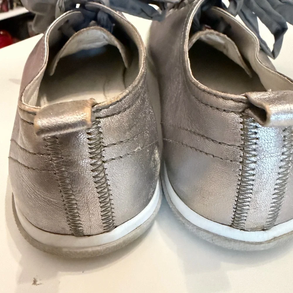 Prada Women's Metallic Silver Lace Up  Sneakers - Picture 2 of 10